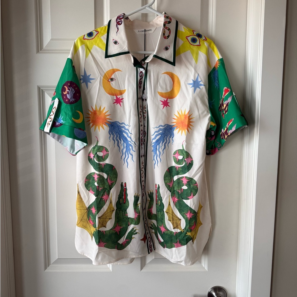 Commense Multicolor Graphic Women's Button Down Shirt